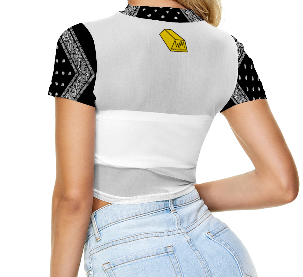 Women's Paisley Bandana Mesh Tee Crop Top See Through