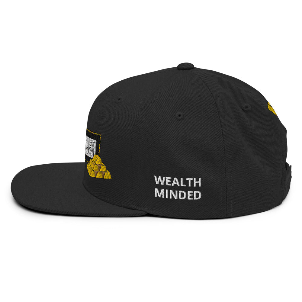 Wealth Minded Embroidered Snapback Hat.