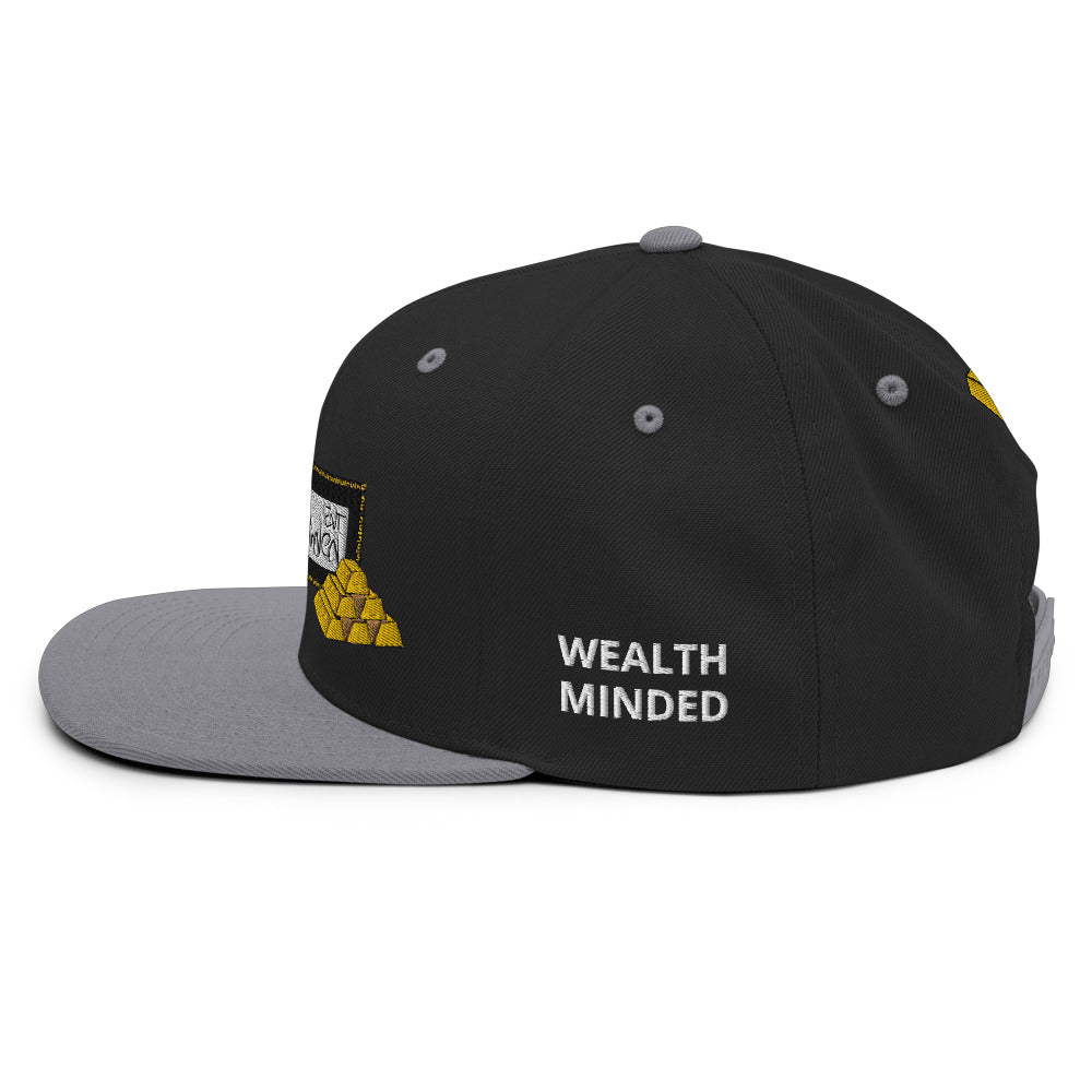 Wealth Minded Embroidered Snapback Hat.